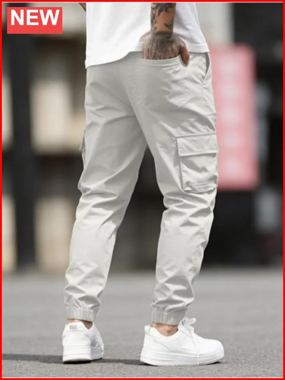 Tapered Cargo Joggers with Zipper Pockets - 6 Pockets, Drawstring Waist